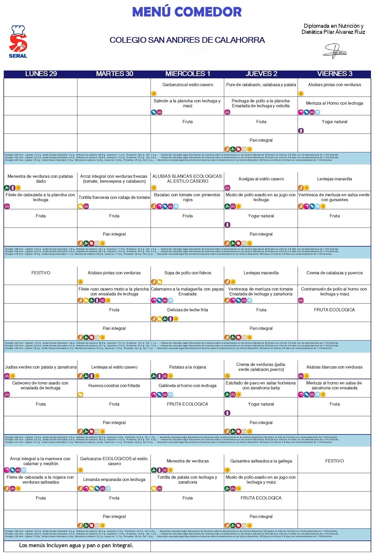 Menú comedor
