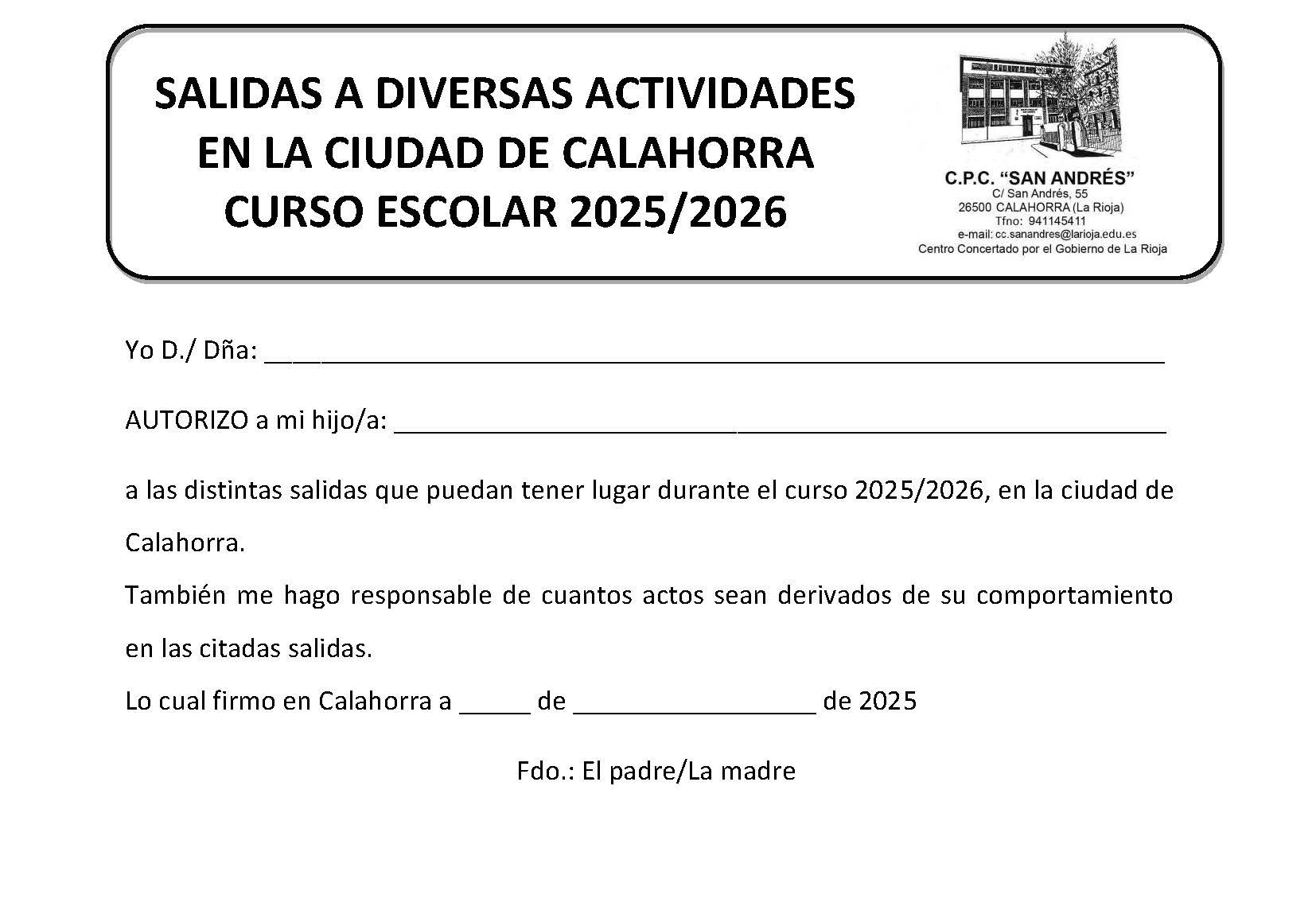 Autorización salidas a Calahorra