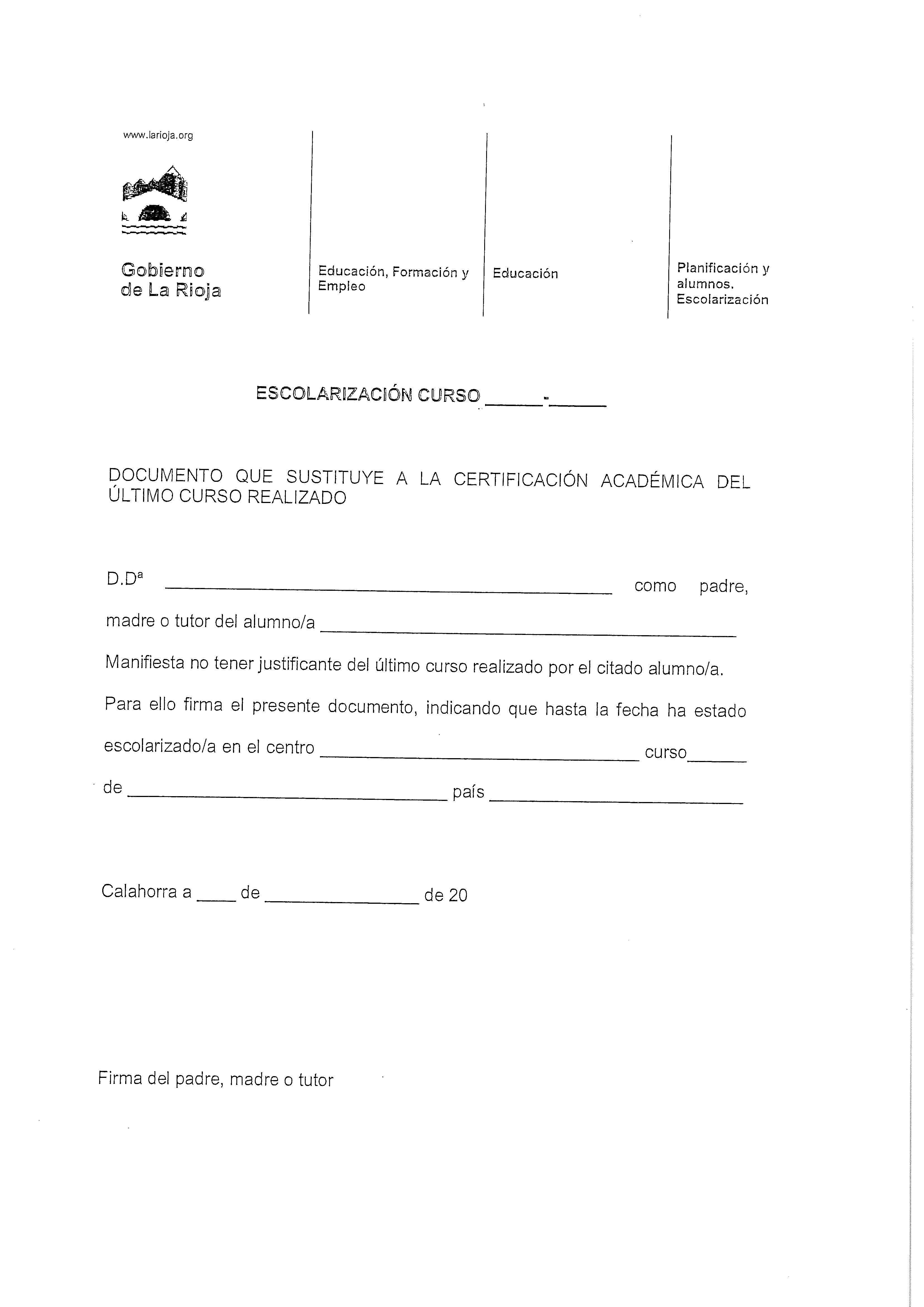Documento que sustituye a la certificación académica